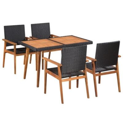 vidaXL Mobilier à dîner de jardin 5 pcs Résine tressée Noir et marron