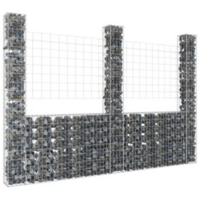 vidaXL Panier de gabion en forme de U avec 3 poteaux Fer 260x20x200 cm