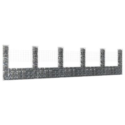 vidaXL Panier de gabion en forme de U avec 6 poteaux Fer 620x20x150 cm