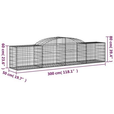 vidaXL Paniers à gabions arqués 11 pcs 300x50x60/80 cm fer galvanisé, gabion, cage de gabion, panier de mur de gabion, mur 3146674