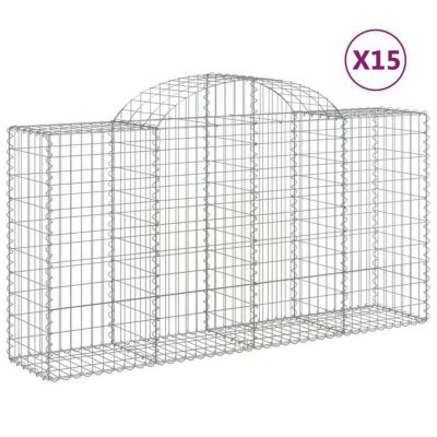 vidaXL Paniers à gabions arqués 15 pcs 200x50x100/120 cm fer galvanisé, gabion, cage de gabion, panier de mur de gabion, mur 31463