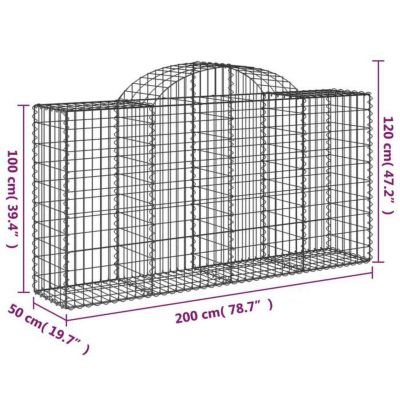 vidaXL Paniers à gabions arqués 15 pcs 200x50x100/120 cm fer galvanisé, gabion, cage de gabion, panier de mur de gabion, mur 31463