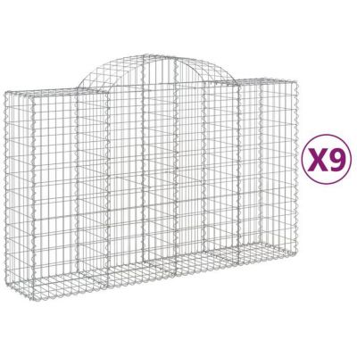 vidaXL Paniers à gabions arqués 9 pcs 200x50x120/140 cm Fer galvanisé, gabion, cage de gabion, panier de mur de gabion, mur 314634