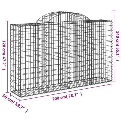 vidaXL Paniers à gabions arqués 9 pcs 200x50x120/140 cm Fer galvanisé, gabion, cage de gabion, panier de mur de gabion, mur 314634