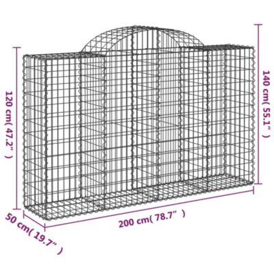 vidaXL Paniers à gabions arqués 9 pcs 200x50x120/140 cm Fer galvanisé, gabion, cage de gabion, panier de mur de gabion, mur 314634
