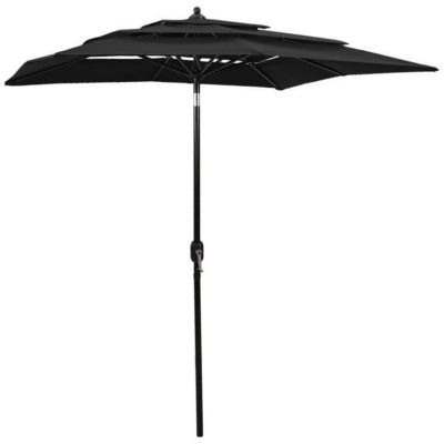 vidaXL Parasol à 3 niveaux avec mât en aluminium Noir 2x2 m