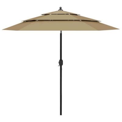 vidaXL Parasol à 3 niveaux avec mât en aluminium Taupe 2,5 m