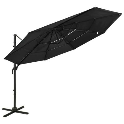 vidaXL Parasol à 4 niveaux avec mât en aluminium Noir 3x3 m