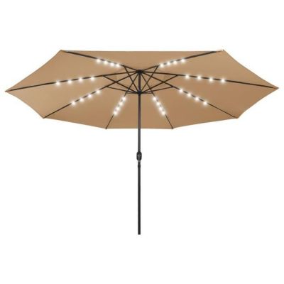 vidaXL Parasol d'extérieur avec LED et mât en métal 400 cm Taupe
