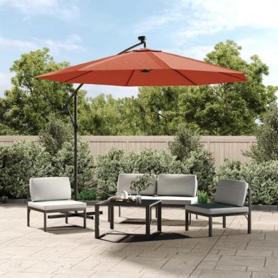 vidaXL Parasol de Jardin en Porte-à-faux et Lumières LED et Mât en Acier, Pare-soleil de Patio, Abri de Soleil, Parasol de 313781