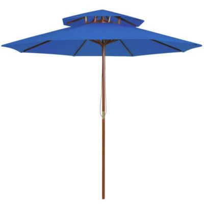 vidaXL Parasol double avec mât en bois Bleu 270 cm
