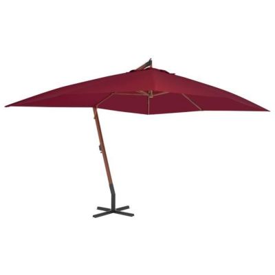 vidaXL Parasol en porte-à-faux avec mât en bois 400 x 300 cm Bordeaux