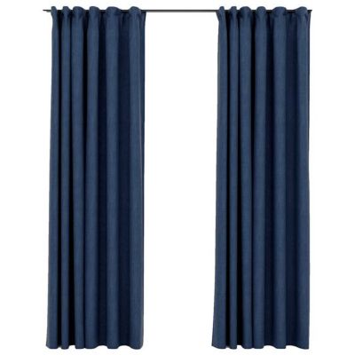 vidaXL Rideaux occultants aspect lin avec crochets 2pcs Bleu 140x225cm