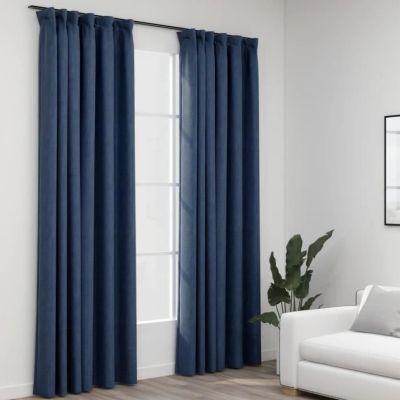 vidaXL Rideaux occultants aspect lin avec crochets 2pcs Bleu 140x245cm