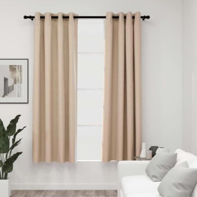Lot De 2 Rideaux Occultants VidaXL - 140x175 Cm - Couleur Beige - Avec Anneaux Métal - Neuf