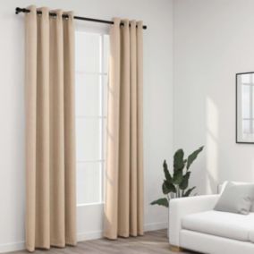 vidaXL Rideaux occultants Aspect lin avec œillets 2pcs Beige 140x245cm