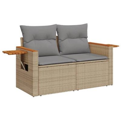 VidaXL Salon de jardin avec coussins 2 pcs beige résine tressée acacia, ensemble de canapés d'extérieur, salon de jardin, 3328662 - Jardin
