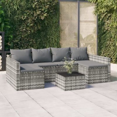 vidaXL Salon de jardin 2 pcs avec coussins Gris Résine tressée 362344