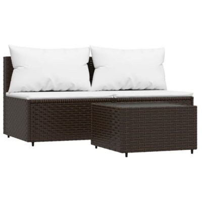 vidaXL Salon de jardin 3 pcs avec coussins marron résine tressée, ensemble de salon d'extérieur, ensemble de mobilier 319755