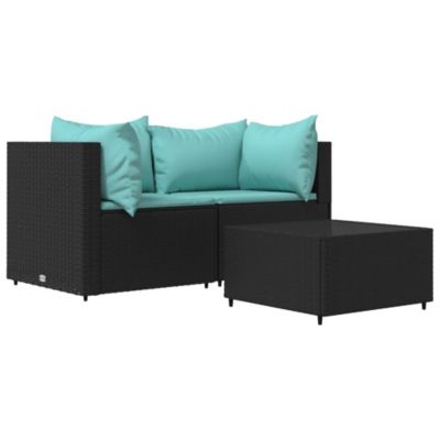 vidaXL Salon de jardin 3 pcs avec coussins Noir Résine tressée, ensemble de salon d'extérieur, ensemble de mobilier 319795