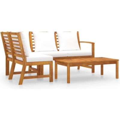 vidaXL Salon de jardin 4 pcs avec coussin Crème Bois d'acacia solide