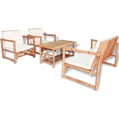 vidaXL Salon de jardin 4 pcs avec coussins Bambou
