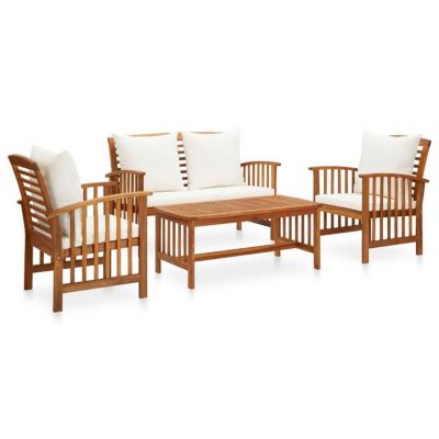 vidaXL Salon de Jardin 4 pcs avec Coussins Mobilier d'Extérieur Meubles de Terrasse Meubles de Jardin Mobilier de Patio Bois 30579
