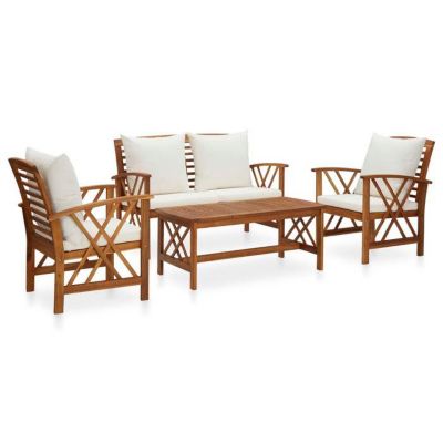 vidaXL Salon de Jardin 4 pcs avec Coussins Mobilier d'Extérieur Meubles de Terrasse Meubles de Jardin Mobilier de Patio Bois 30579