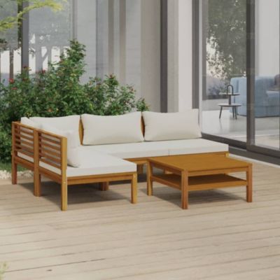 vidaXL Salon de jardin 5 pcs avec coussin crème Bois d'acacia solide