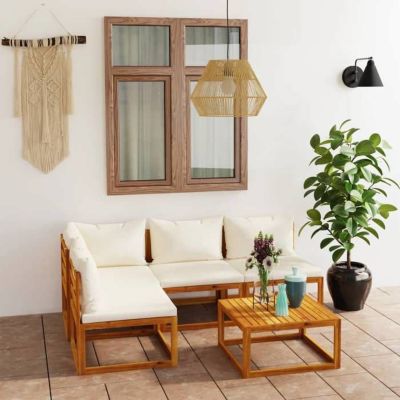 vidaXL Salon de Jardin 5 pcs avec Coussin Mobilier de Patio Meubles de Terrasse Mobilier de Jardin Meubles d'Extérieur Crème 30576