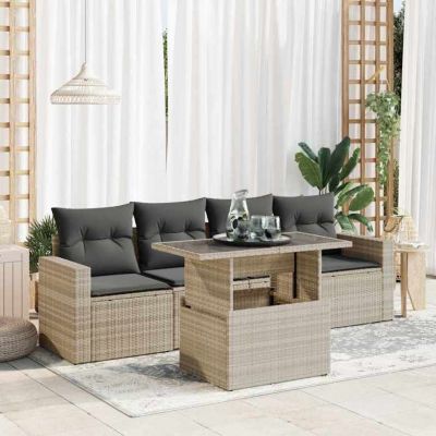 vidaXL Salon de jardin 5 pcs avec coussins gris clair résine tressée 3326243