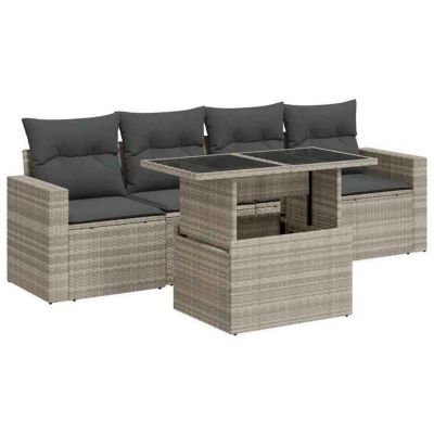 vidaXL Salon de jardin 5 pcs avec coussins gris clair résine tressée 3326243