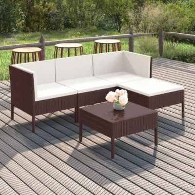 vidaXL Salon de jardin 5 pcs avec coussins, Résine tressée Marron