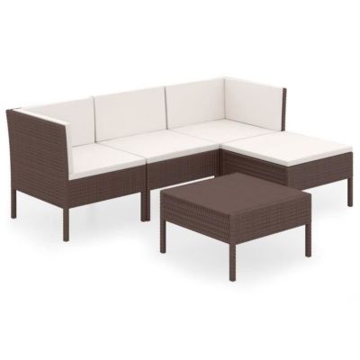 vidaXL Salon de jardin 5 pcs avec coussins, Résine tressée Marron