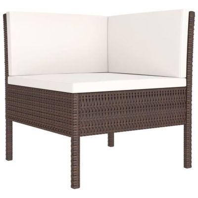 vidaXL Salon de jardin 5 pcs avec coussins, Résine tressée Marron