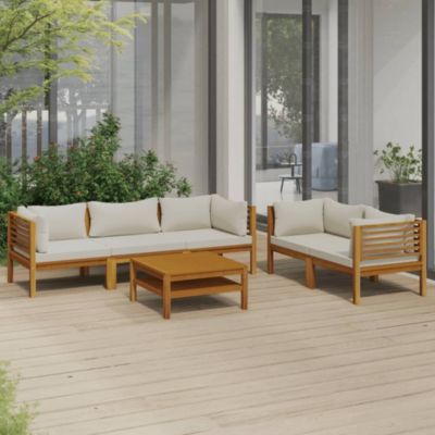 vidaXL Salon de jardin, 6 pcs avec coussin crème, Bois d'acacia solide