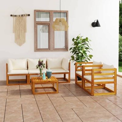 vidaXL Salon de Jardin 6 pcs avec Coussin Mobilier de Patio Meubles de Terrasse Meubles d'Extérieur Mobilier de Jardin Crème 30576