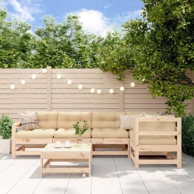 vidaXL Salon de Jardin 6 pcs, Canapés avec Repose-pied, Ensemble de Meubles avec Table Basse Patio Terrasse, Rustique, Bois 318646