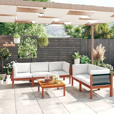 vidaXL Salon de jardin 6 pièces avec coussins, bois d'acacia crème et corde 3057886
