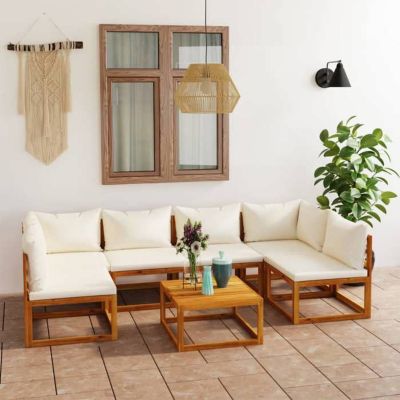vidaXL Salon de Jardin 7 pcs avec Coussin Meubles de Terrasse Mobilier de Patio Mobilier de Jardin Meubles d'Extérieur Crème 30576