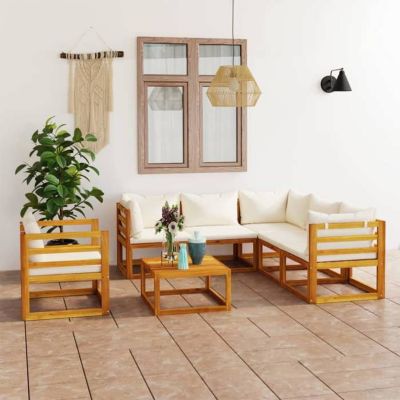vidaXL Salon de Jardin 7 pcs avec Coussin Mobilier de Patio Meubles de Terrasse Meubles d'Extérieur Mobilier de Jardin Crème 30576