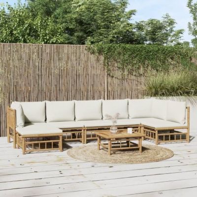 vidaXL Salon de jardin 8 pcs avec coussins blanc crème bambou 3155206
