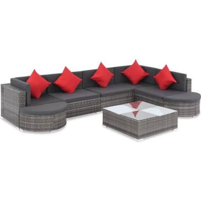 vidaXL Salon de jardin 8 pcs avec coussins Résine tressée Gris 44424