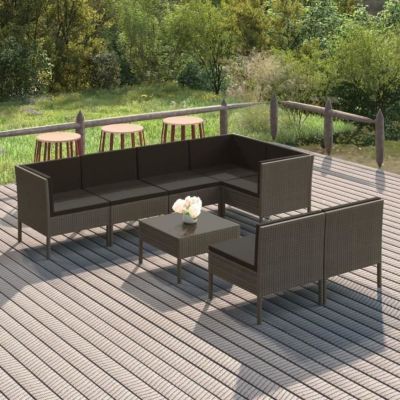 vidaXL Salon de jardin, 8 pcs avec coussins, Résine tressée Gris