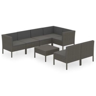 vidaXL Salon de jardin, 8 pcs avec coussins, Résine tressée Gris