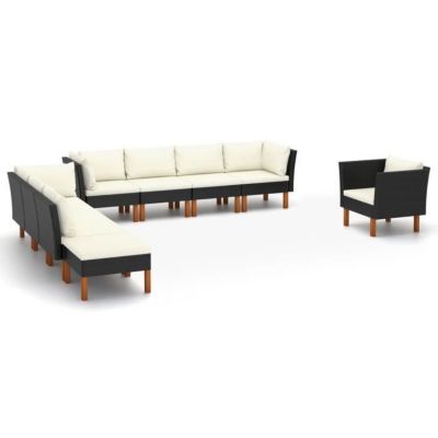 vidaXL Salon de jardin 9 pcs Résine tressée et bois d'eucalyptus Noir
