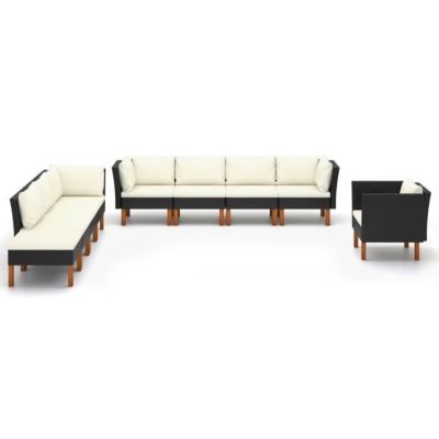 vidaXL Salon de jardin 9 pcs Résine tressée et bois d'eucalyptus Noir
