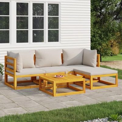 vidaXL Salon de Jardin avec Coussins 5 pcs, Canapés avec Dossier, Ensemble de Meubles avec Table Basse Patio Terrasse, 3155279