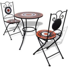 vidaXL Set de bistro mosaïqué table et 2 chaises terre cuite/blanc de jardin 271773