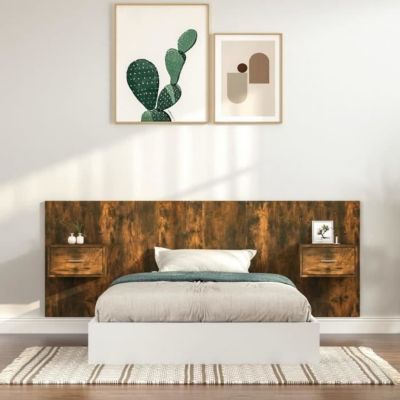 vidaXL Tête de lit avec armoires Chêne fumé Bois d'ingénierie 3115681